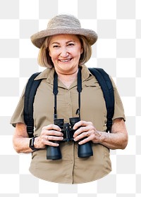 Woman birdwatching png sticker, transparent background