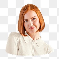 PNG ginger-haired woman in beige shirt sticker, transparent background