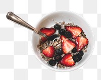 Strawberry cereal breakfast png sticker, transparent background