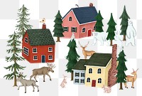 Christmas village png sticker, houses, cottages on transparent background