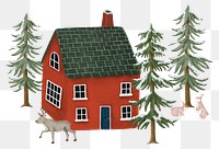 Christmas village png sticker, houses, cottages on transparent background