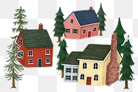 Christmas village png sticker, houses, cottages on transparent background