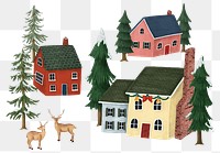 Christmas village png sticker, houses, cottages on transparent background