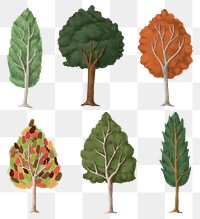 Seasonal trees png sticker, Autumn aesthetic on transparent background