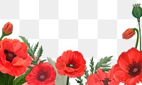 Red poppy png border, transparent background