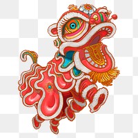 Chinese lion dance png sticker, New Year celebration graphic, transparent background