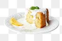 Png lemon basil sponge cake sticker, transparent background