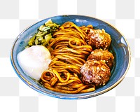 Png meatball with egg noodles  sticker, transparent background