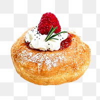 Raspberry donut png dessert sticker, transparent background