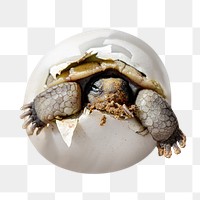 Turtle in egg png sticker, transparent background