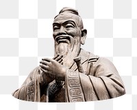 Confucius sculpture statue  png sticker, transparent background