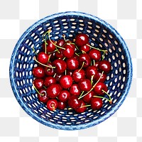 Cherries bowl png sticker, transparent background