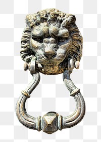 Lion door knocker png sticker, transparent background