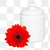 White jar png with flower, transparent background