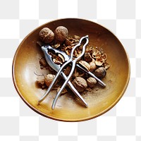 Walnuts with nutcracker  png sticker, transparent background