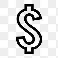 Dollar sign icon png sticker, line art design, transparent background