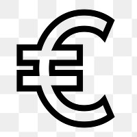 Euro currency sign icon png sticker, line art graphic, transparent background