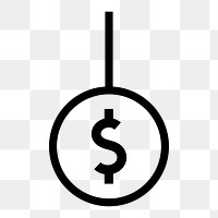 Dollar currency sign icon png sticker, line art graphic, transparent background