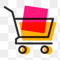 Shopping cart icon png sticker, line art design, transparent background