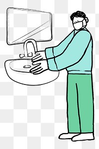 Wash your hands png sticker, doodle on transparent background