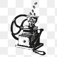 Vintage png coffee grinder sticker, transparent background