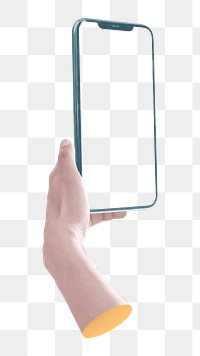 Hand holding smartphone png sticker, transparent background