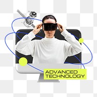 Advanced technology png word sticker typography, transparent background