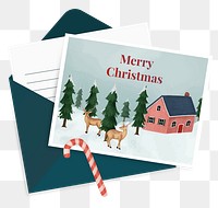 Merry Christmas png post card sticker, cute cottage, transparent background