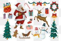 Festive Christmas celebration png sticker, cute set, transparent background