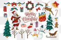 Merry Christmas celebration png sticker, festive set, transparent background