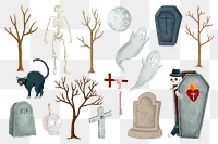 Spooky Halloween decoration png sticker set, transparent background