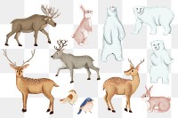 Christmas animals png sticker, cute polar bear, reindeer set, transparent background