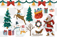 Cute Christmas celebration png sticker, festive set, transparent background