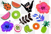 Tropical fruits png sticker set, transparent background