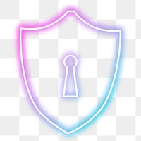 Data protection png neon shield sticker, transparent background