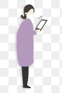 Woman holding png sticker  tablet cartoon, transparent background