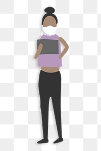 Woman holding png sticker tablet cartoon, transparent background