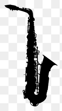 Saxophone silhouette png illustration, transparent background. Free public domain CC0 image.