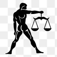 PNG Libra symbol man with scale clipart, transparent background. Free public domain CC0 image.