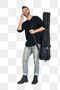 Male guitarist on phone call png sticker, transparent background