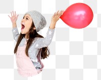 Girl png with red ballon having fun in transparent background