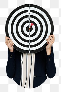 Woman holding target png sticker, transparent background