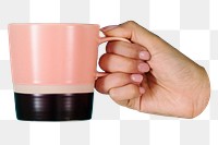 Hand holding mug png sticker, transparent background