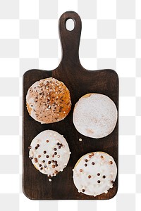 Mixed donuts png on a black plate in transparent background