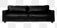Black leather sofa png sticker, transparent background