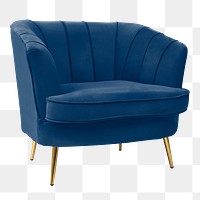 Blue armchair png sticker, transparent background