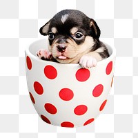 Puppy in mug png sticker, transparent background