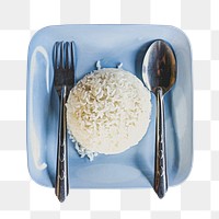 Rice on blue plate png sticker, transparent background