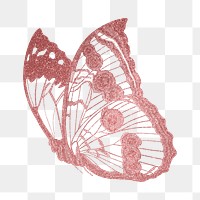 Pink butterfly png sticker, sparkly aesthetic design, transparent background. Remixed from the artwork of E.A. Séguy.