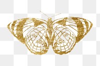 Gold butterfly png sticker, glittery aesthetic design, transparent background. Remixed from the artwork of E.A. Séguy.